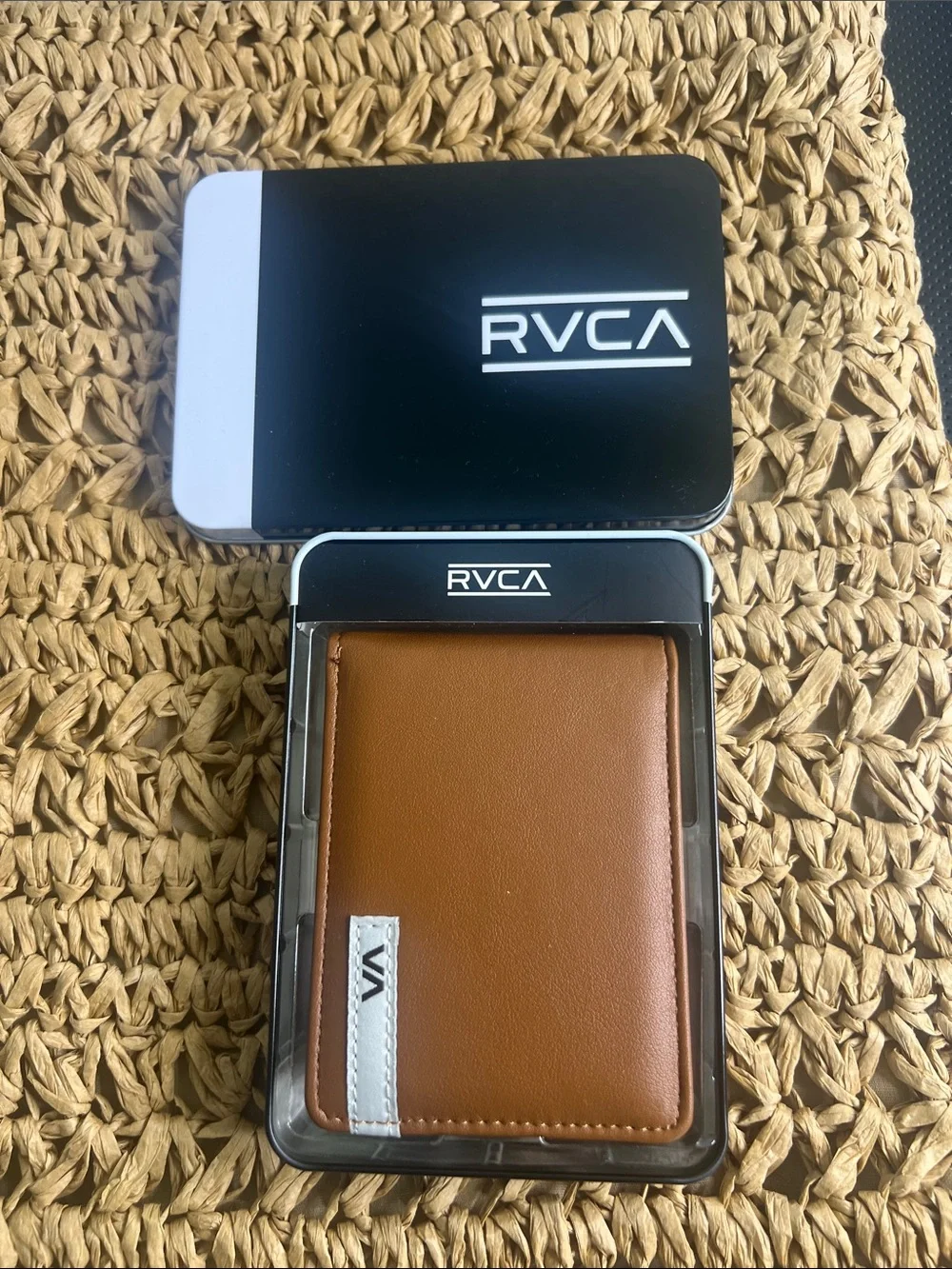 RVCA Tan Card Holder with White Logo Tab